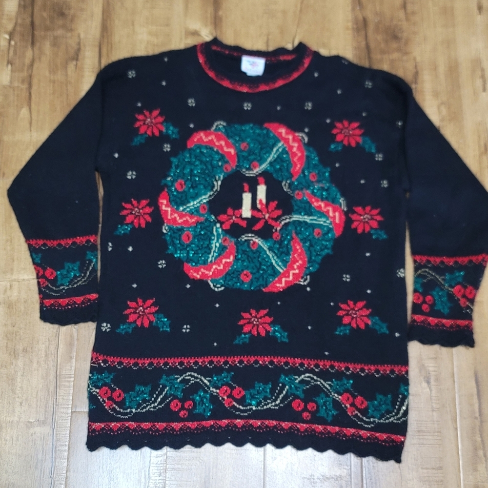 Vtg Nutcracker Wreath Ugly CHRISTmas Sweater